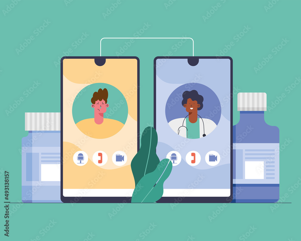 Sticker doctor and patient in smartphone