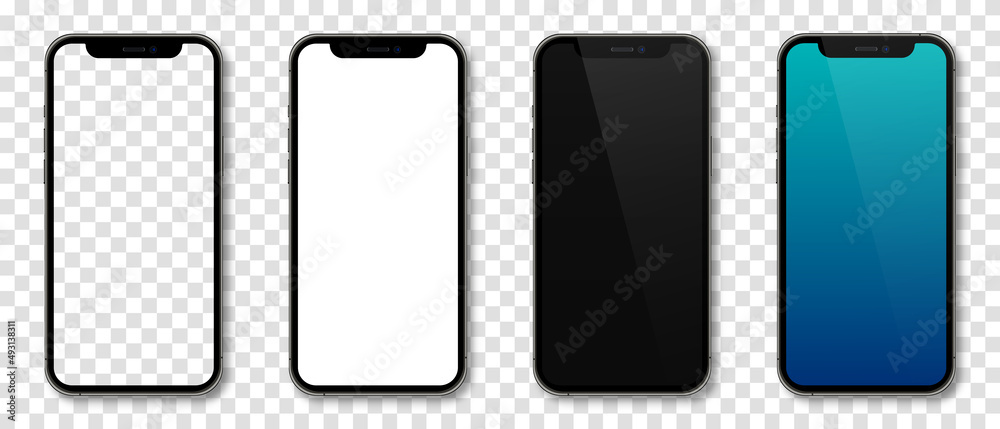 Wall mural realistic models smartphone with transparent screens. smartphone mockup collection. device front vie