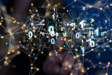 Neural network 3D illustration. Big data and cybersecurity