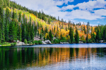 Fototapeta na wymiar Autumn scenic at Bear Lake in Rocky Mountain National Park Colorado