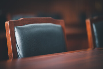 Table and chair in the courtroom of the judiciary