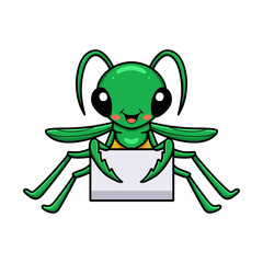 Cute little mantis cartoon with blank sign