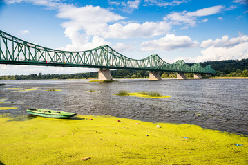 Fototapeta premium Wloclawek, Poland - August 11, 2021. Green bridge Marszalka Rydza-Smiglego over Vistula river in Summer