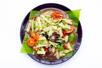 Spicy cucumber salad in plate