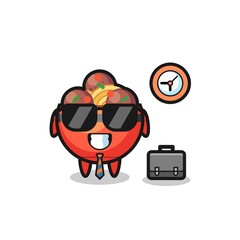 Cartoon mascot of meatball bowl as a businessman