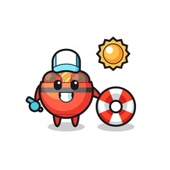 Cartoon mascot of meatball bowl as a beach guard