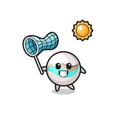 marble toy mascot illustration is catching butterfly