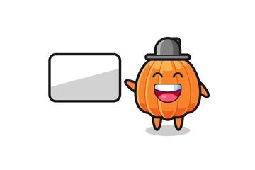 pumpkin cartoon illustration doing a presentation