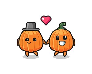 pumpkin cartoon character couple with fall in love gesture