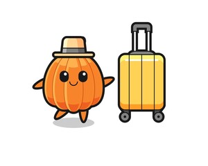 pumpkin cartoon illustration with luggage on vacation