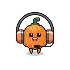 Cartoon mascot of pumpkin as a customer service