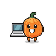 Mascot Illustration of pumpkin with a laptop