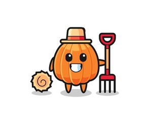 Mascot character of pumpkin as a farmer