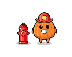 Mascot character of pumpkin as a firefighter