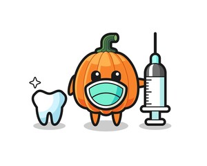 Mascot character of pumpkin as a dentist