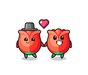 rose cartoon character couple with fall in love gesture