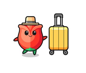 rose cartoon illustration with luggage on vacation