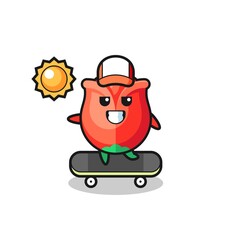 rose character illustration ride a skateboard