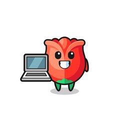 Mascot Illustration of rose with a laptop