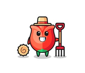 Mascot character of rose as a farmer