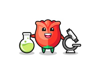 Mascot character of rose as a scientist