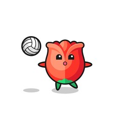 Character cartoon of rose is playing volleyball