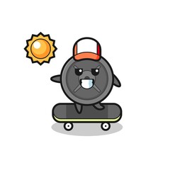 barbell plate character illustration ride a skateboard