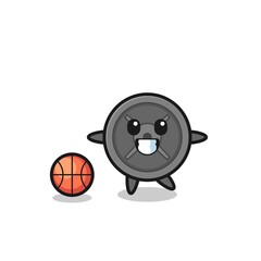 Illustration of barbell plate cartoon is playing basketball