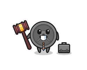Illustration of barbell plate mascot as a lawyer