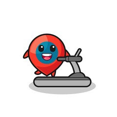 location symbol cartoon character walking on the treadmill