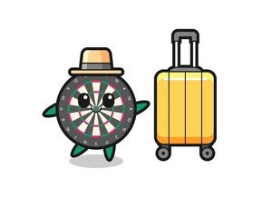 dart board cartoon illustration with luggage on vacation