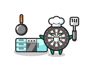dart board character illustration as a chef is cooking
