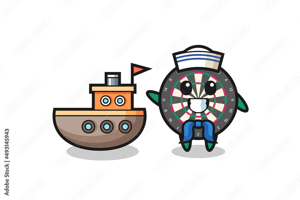 Sticker character mascot of dart board as a sailor man