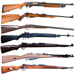 Set of various weapons on a white background