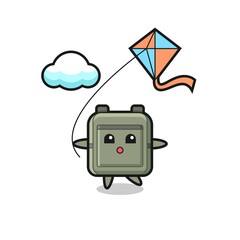 school bag mascot illustration is playing kite