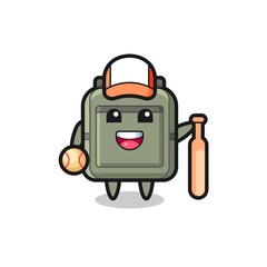 Cartoon character of school bag as a baseball player