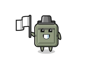 Cartoon character of school bag holding a flag