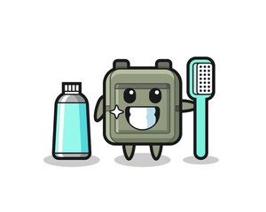 Mascot Illustration of school bag with a toothbrush