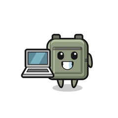 Mascot Illustration of school bag with a laptop
