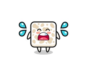 tempeh cartoon illustration with crying gesture