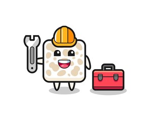 Mascot cartoon of tempeh as a mechanic