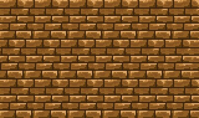 Pixel art 2D brick wall, orange brick texture with shadowing - Assets for Game. brickwork concrete seamless background, wallpaper.