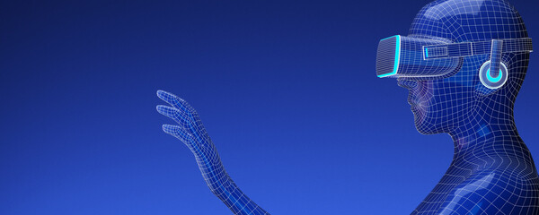 The metaverse concept of future meta-technology engineers..3d rendering illustration design character wireframe for networking, innovation, online communication.