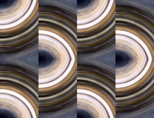 Digitally manipulated background image of concentric circles cut into sections and lined up in an alternating pattern in shades of black, gray and white.