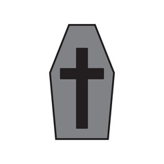 Fototapeta premium Coffin icon with cross in cartoon style. White background. Vector illustration. stock image. 