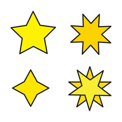 Yellow different yellow stars on white background. Vector illustration. stock image.