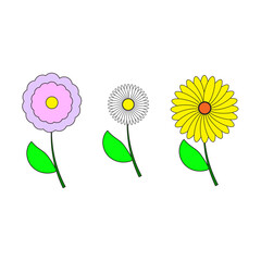 Colorful cartoon flowers in retro style. Flower pattern. Easter day design. Summer motif. Vector illustration. stock image.