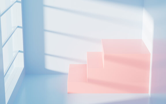 Empty stage with blue room, 3d rendering.