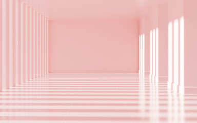 Pink empty room, 3d rendering.