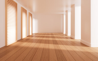 White empty room with wooden floor, 3d rendering.